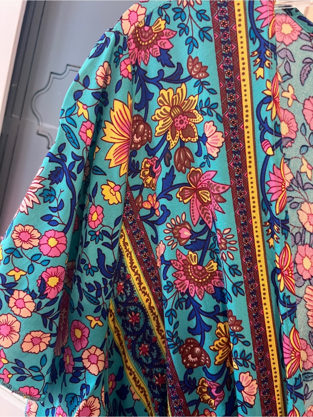 BloomChic Teal Floral Maxi Dress with Waist Tie - Picture 4 of 10